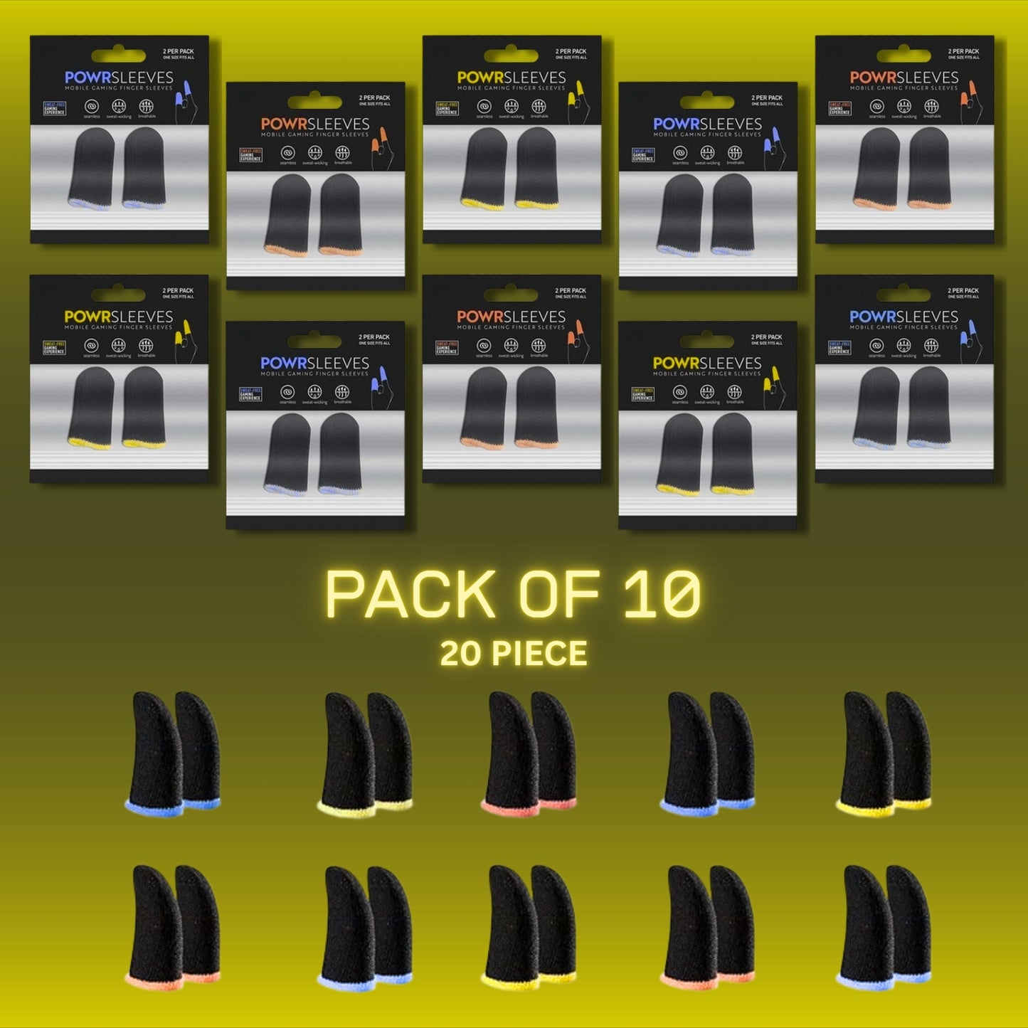 Mobile Gaming Finger Sleeves – Thumb + Finger Set | Pack of 10 Pairs | Ideal for BGMI, COD, Free Fire