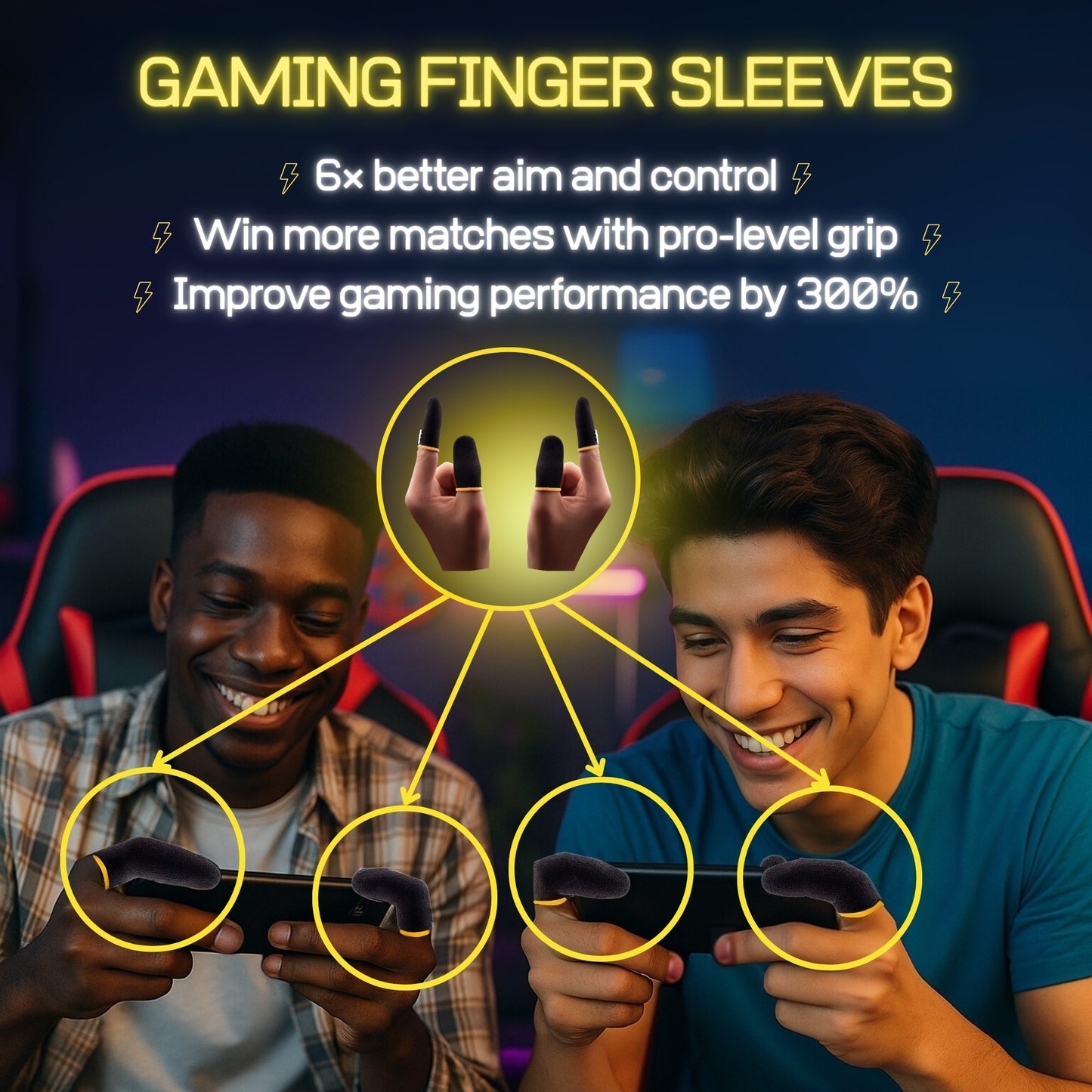 Mobile Gaming Finger Sleeves – Thumb + Finger Set | Pack of 10 Pairs | Ideal for BGMI, COD, Free Fire