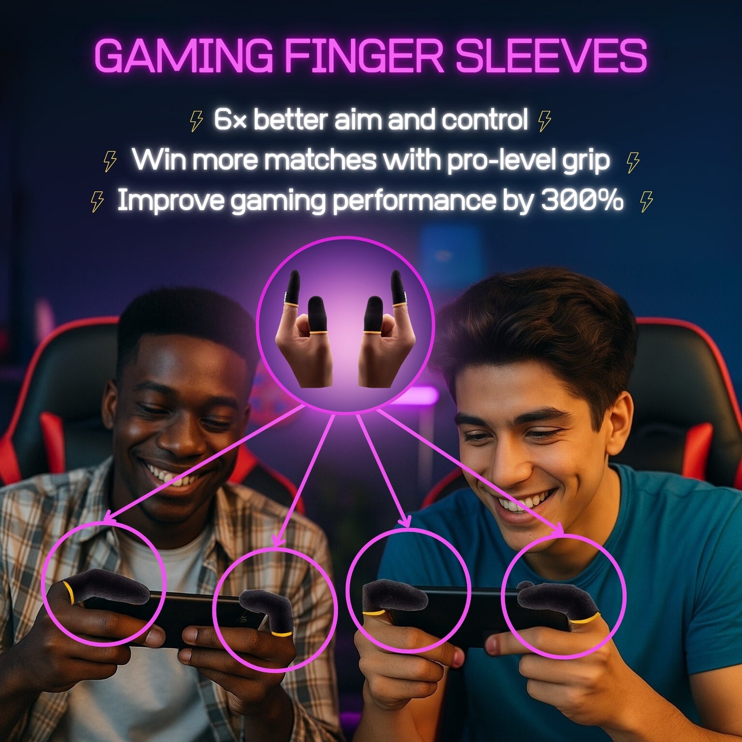 Mobile Gaming Finger Sleeves – Thumb + Finger Set | Pack of 6 Pairs | Ideal for BGMI, COD, Free Fire